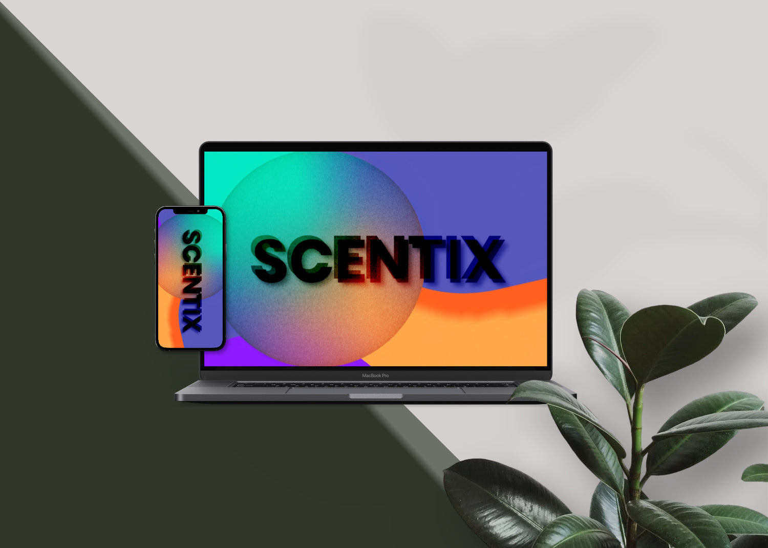 A image with the text SCENTIX displayed on a laptop and a phone