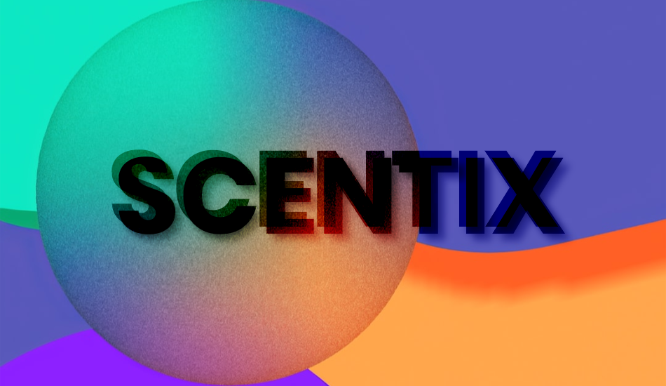 A colourful image with the text SCENTIX in the middle.